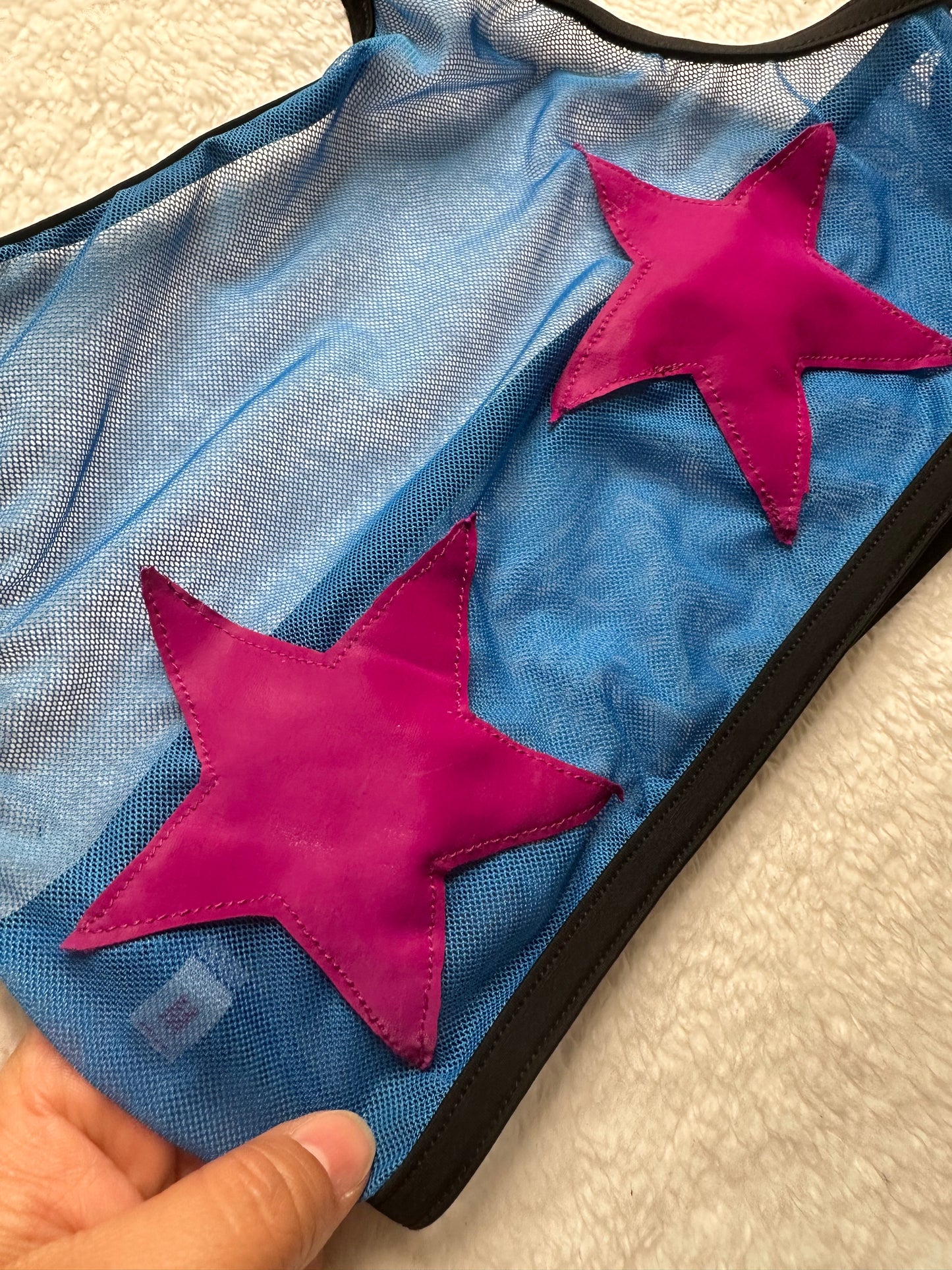 Top Halter de Malla con Estrellas – Pole Dance, Fitness, Twerk y Swimwear ✨⭐ azul/rosa