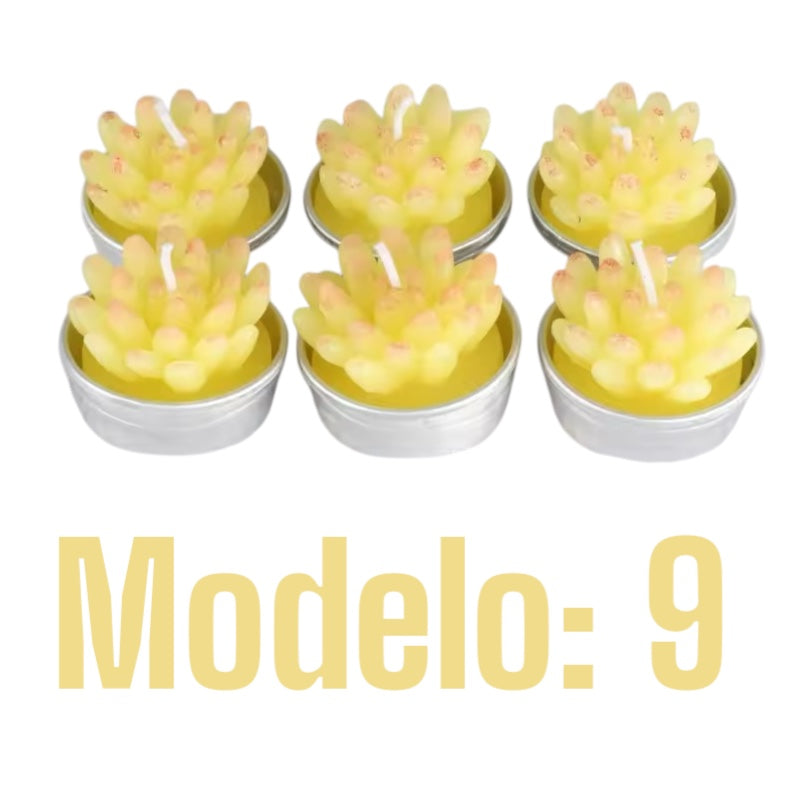 Velitas aromáticas mini cactus suculentas 6pzs.