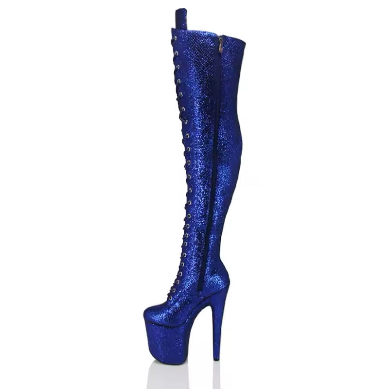 Plataformas azules largas de glitter 20cm