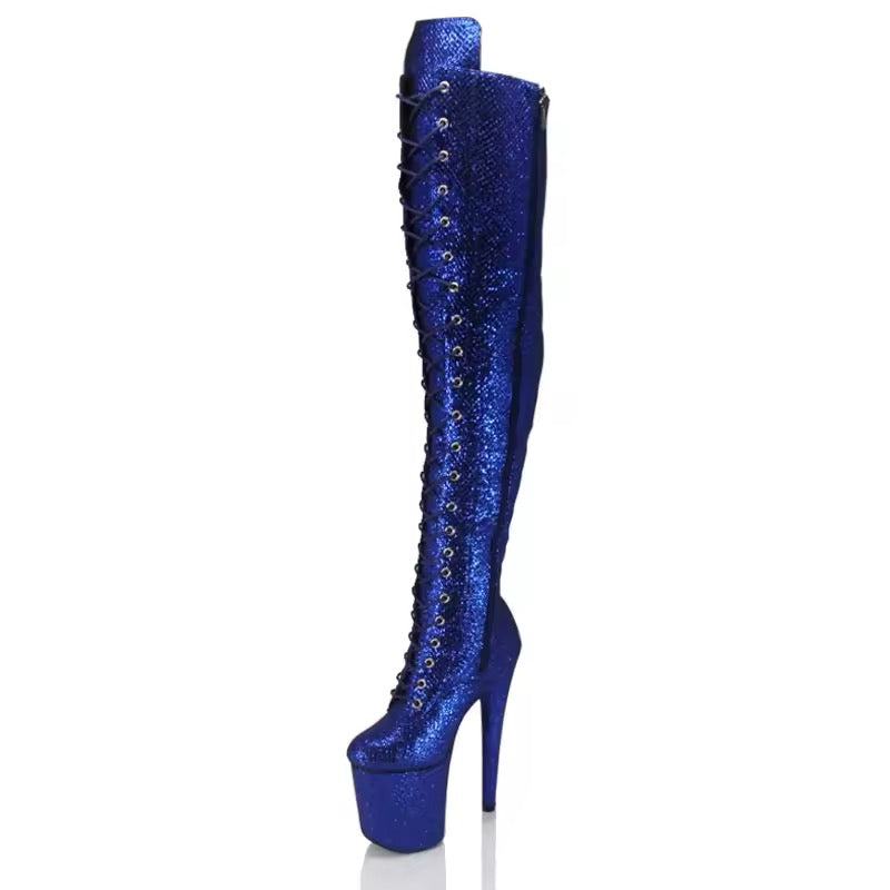 Plataformas azules largas de glitter 20cm