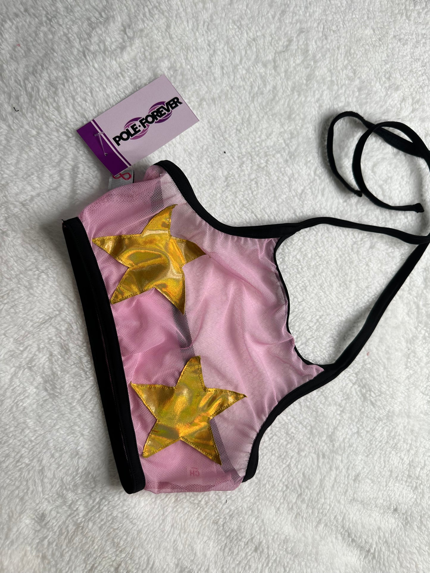 Top Halter de Malla con Estrellas – Pole Dance, Fitness, Twerk y Swimwear ✨⭐ rosa/dorado tornasol