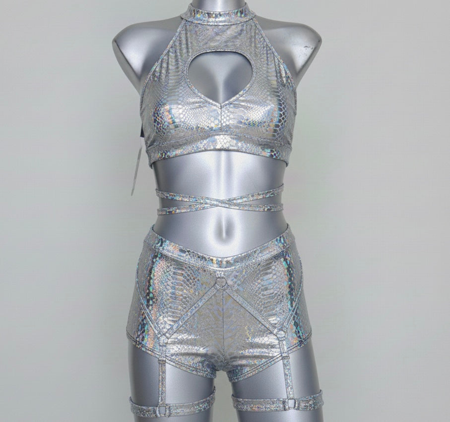 Conjunto corazón holograma plata