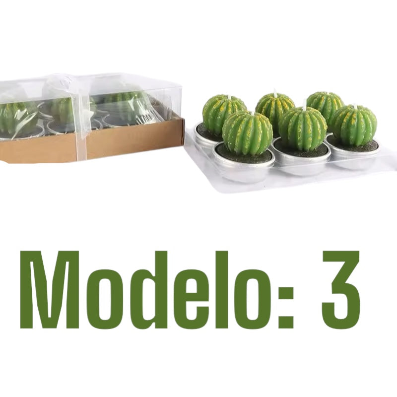 Velitas aromáticas mini cactus suculentas 6pzs.