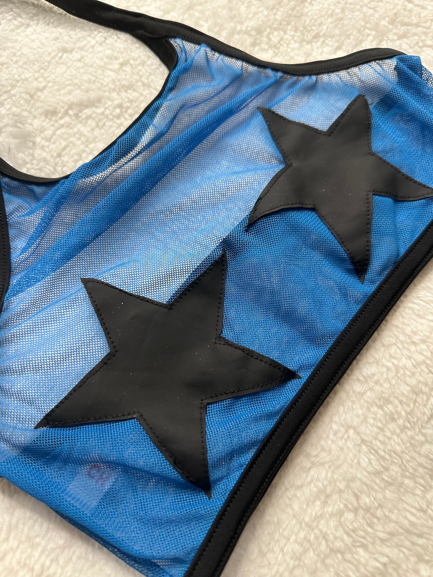 Top Halter de Malla con Estrellas – Pole Dance, Fitness, Twerk y Swimwear ✨⭐ azul/negro