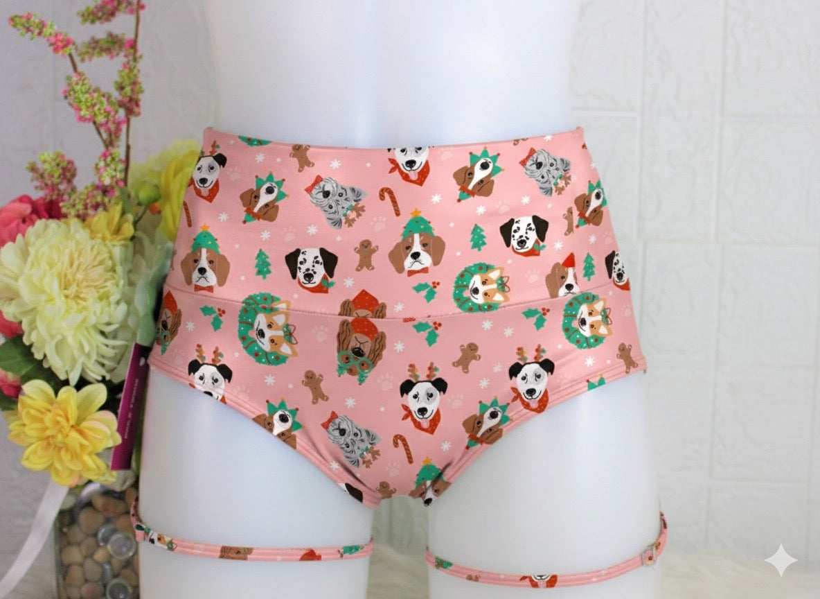 Cachetero perritos navideños rosas