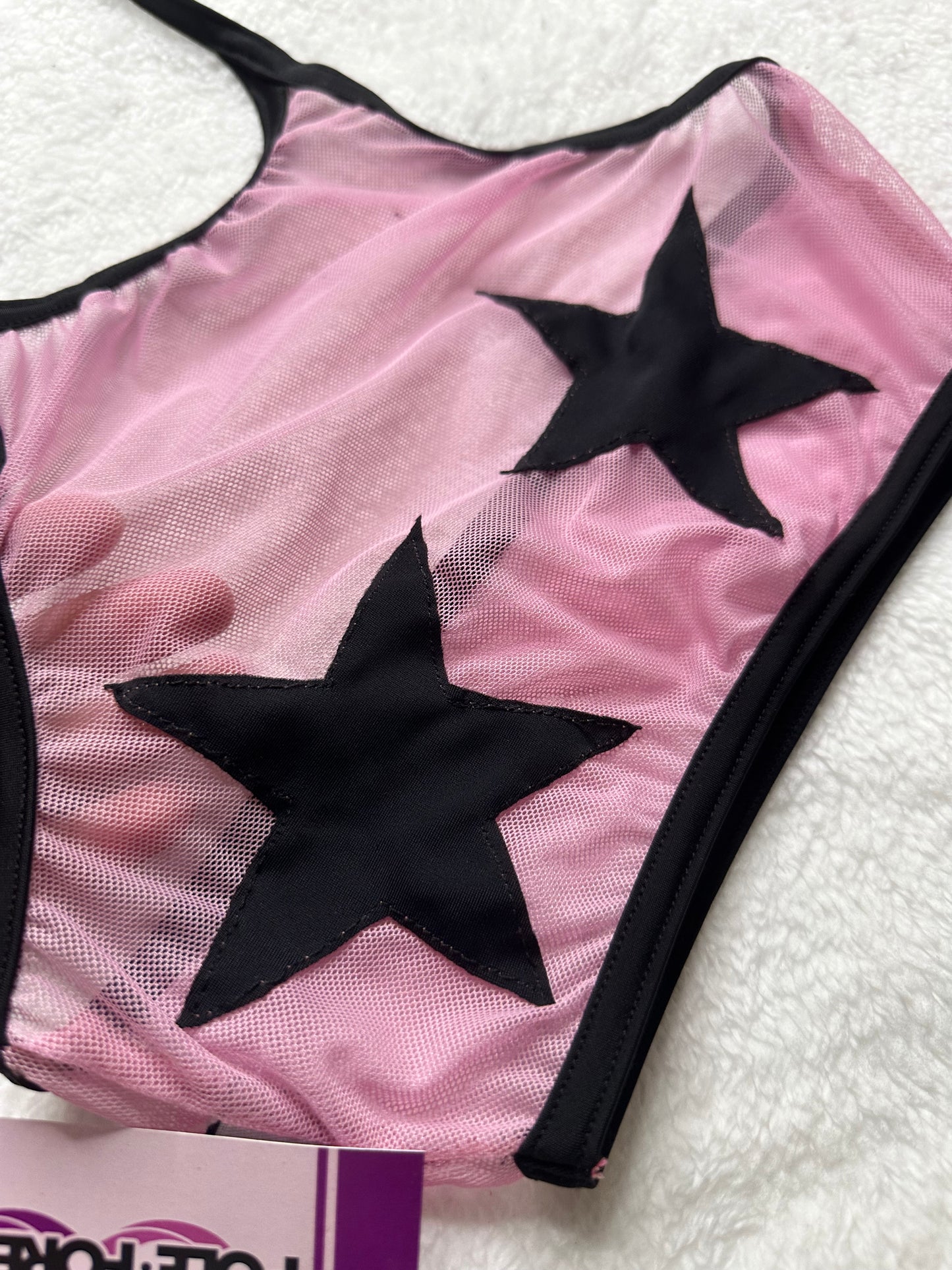 Top Halter de Malla con Estrellas – Pole Dance, Fitness, Twerk y Swimwear ✨⭐ rosa/negro
