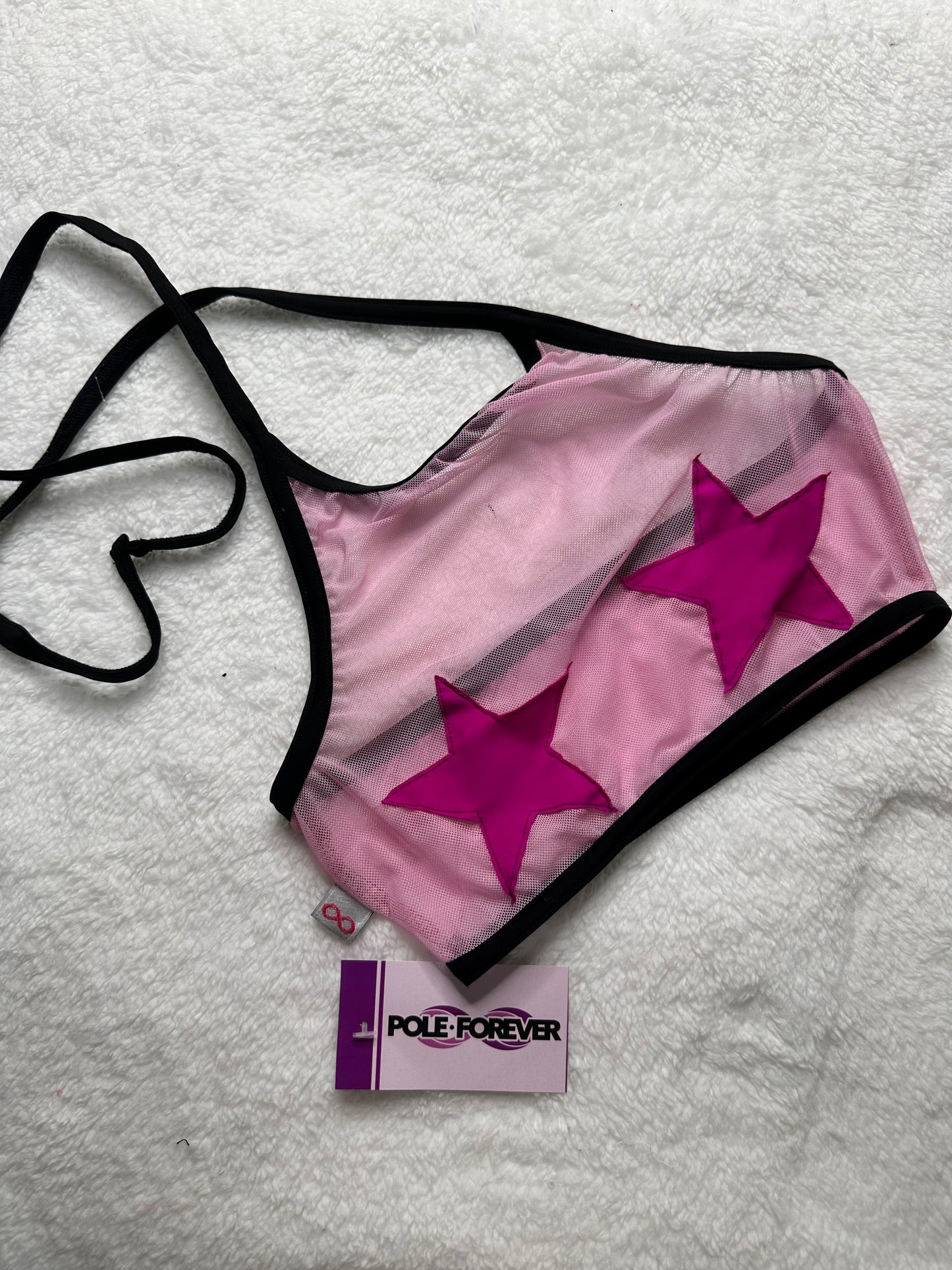 Top Halter de Malla con Estrellas – Pole Dance, Fitness, Twerk y Swimwear ✨⭐ rosa/rosa matte plastificado