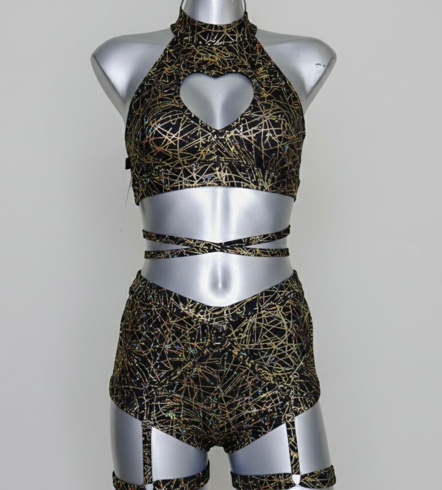 Conjunto corazón holograma negro/dorado