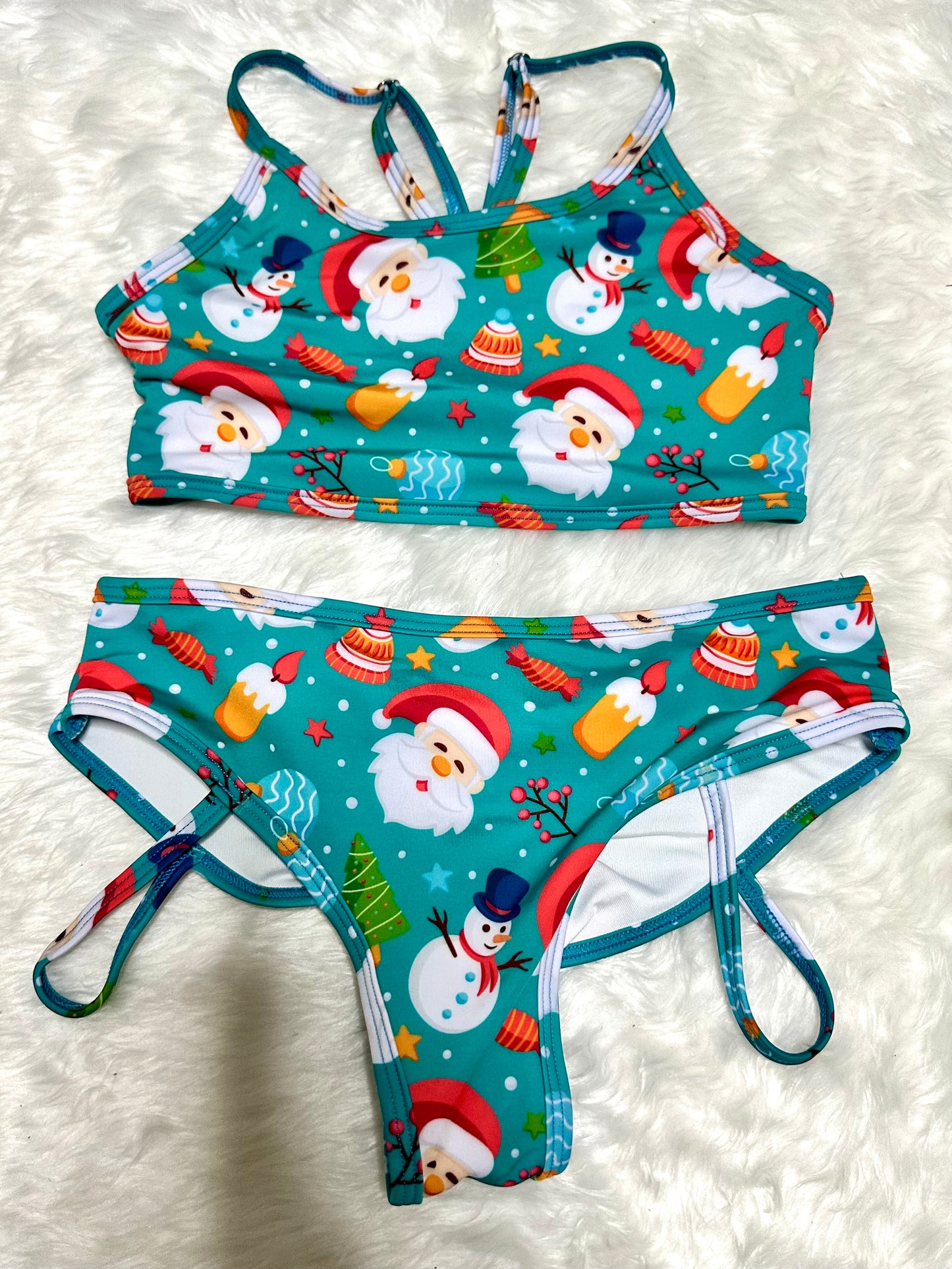 Conjunto azul santa muñeco de nieve top y short