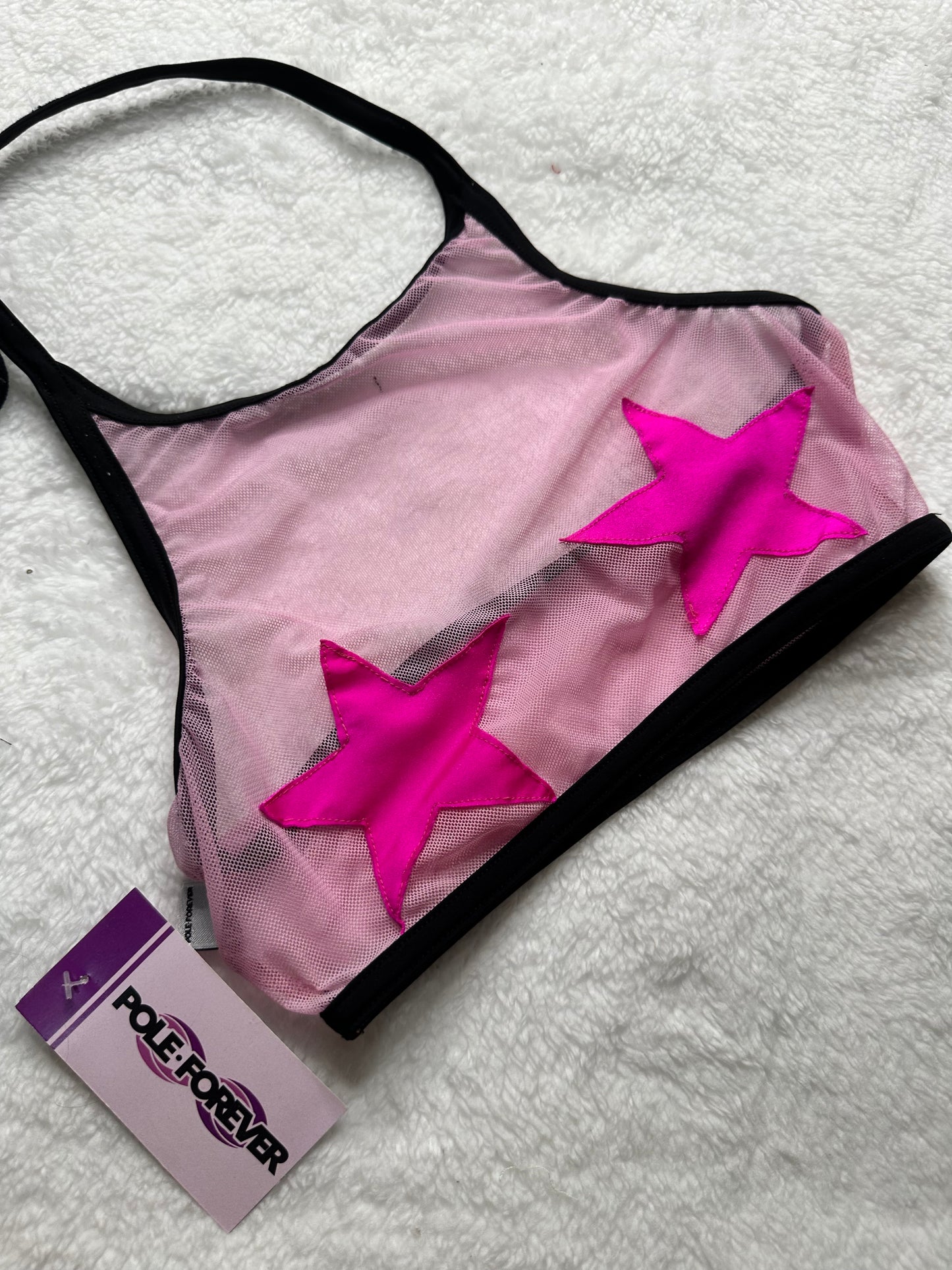 Top Halter de Malla con Estrellas – Pole Dance, Fitness, Twerk y Swimwear ✨⭐ rosa/rosa neón
