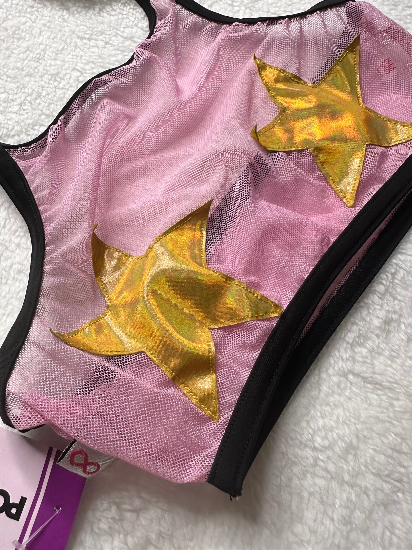 Top Halter de Malla con Estrellas – Pole Dance, Fitness, Twerk y Swimwear ✨⭐ rosa/dorado tornasol