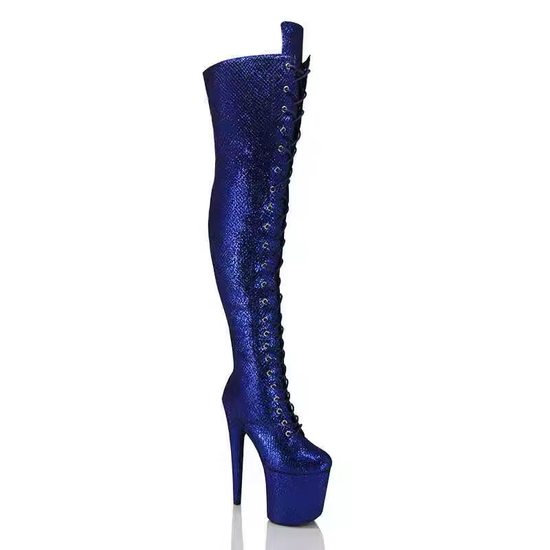 Plataformas azules largas de glitter 20cm