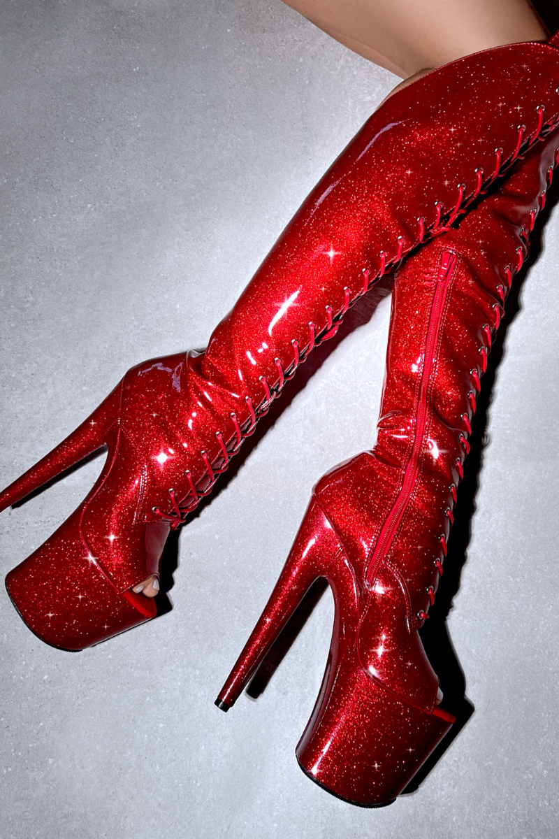 Botas Over the Knee Fetiche Rojo de Plataforma 20 cm / 8” para Pole Dance