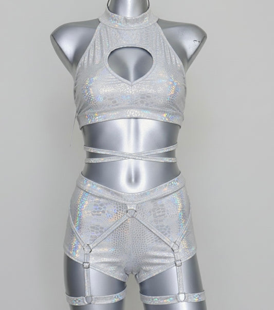 Conjunto corazón holograma blanco dragon