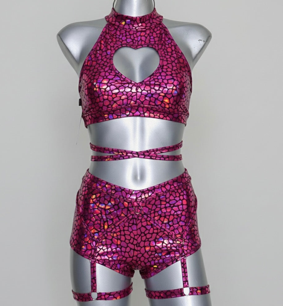 Conjunto corazón holograma rosa claro (dragón)