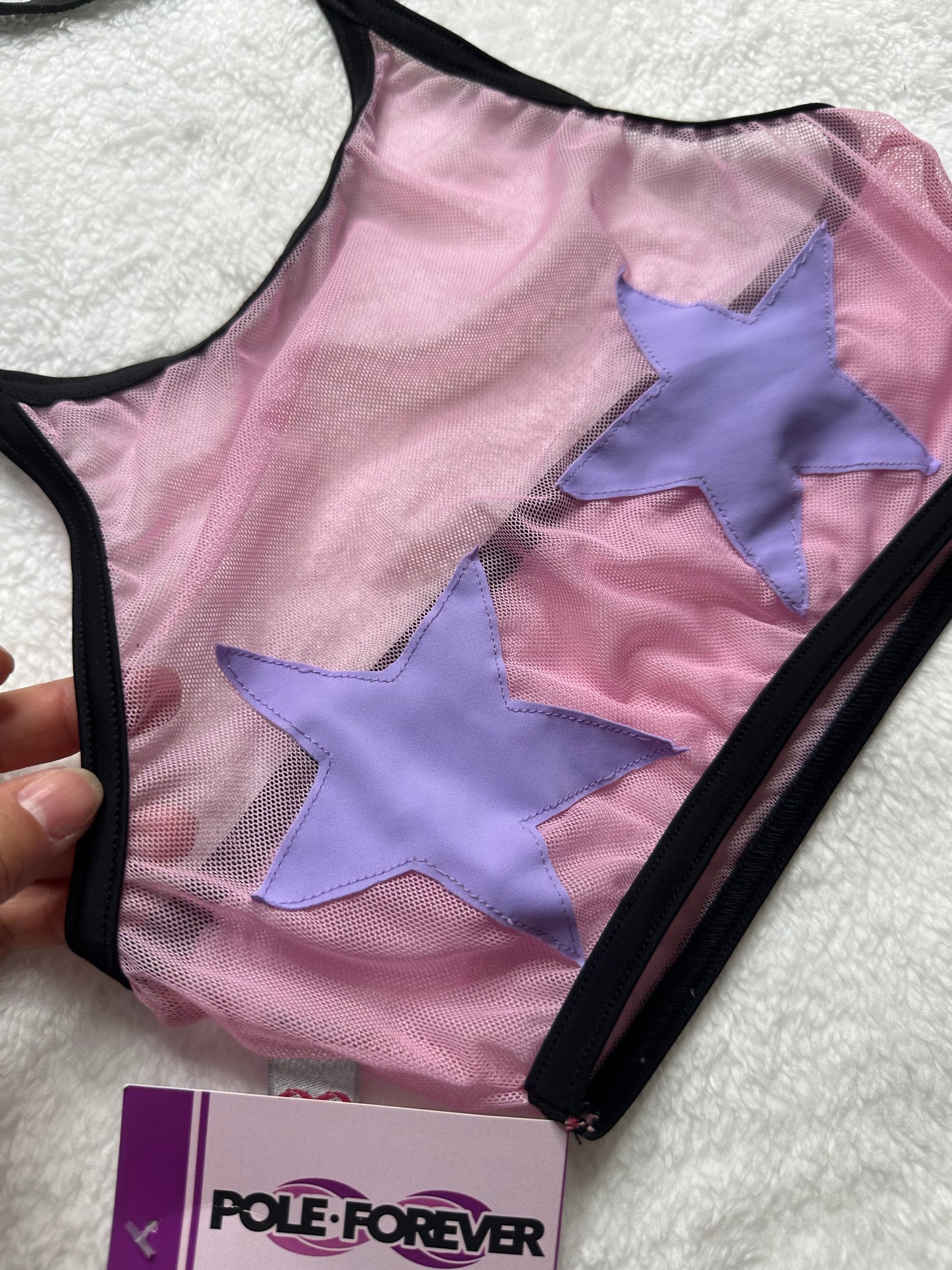 Top Halter de Malla con Estrellas – Pole Dance, Fitness, Twerk y Swimwear ✨⭐ rosa/lila