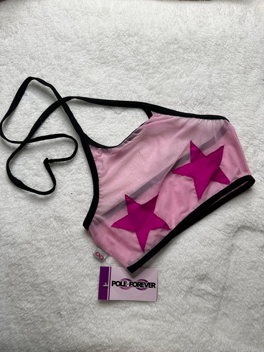 Top Halter de Malla con Estrellas – Pole Dance, Fitness, Twerk y Swimwear ✨⭐ rosa/rosa matte plastificado