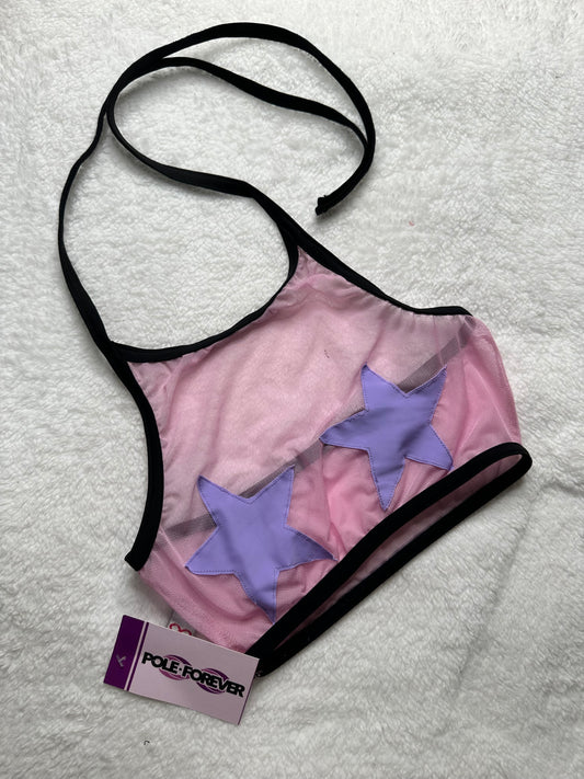 Top Halter de Malla con Estrellas – Pole Dance, Fitness, Twerk y Swimwear ✨⭐ rosa/lila