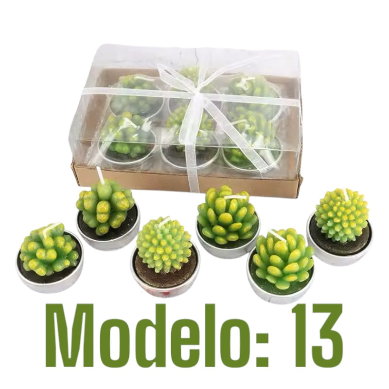Velitas aromáticas mini cactus suculentas 6pzs.