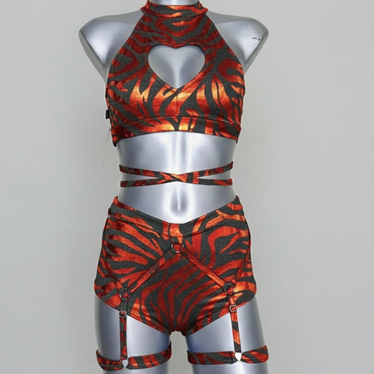 Conjunto corazón holograma rojo fuego