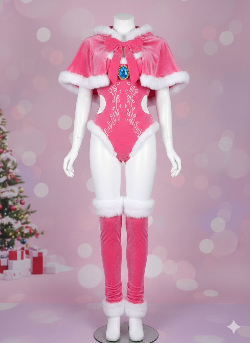 Conjunto princesa peach navideño con calentadores y capucha 👑 🎄