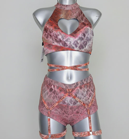 Conjunto corazón holograma rosa terciopelo