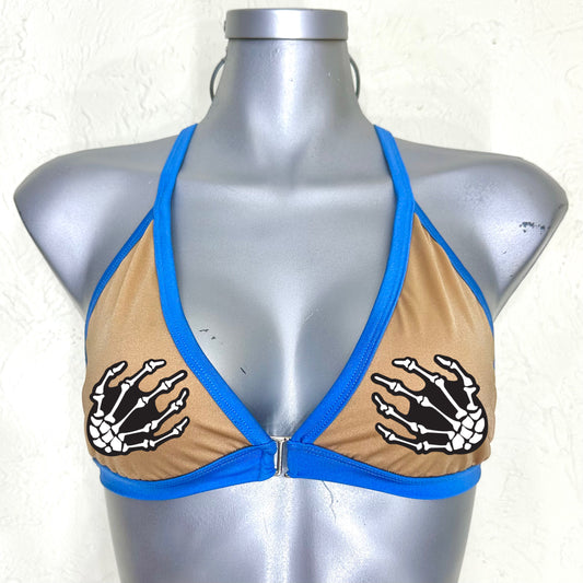 Top Bikini nude satinado con azul halloween
