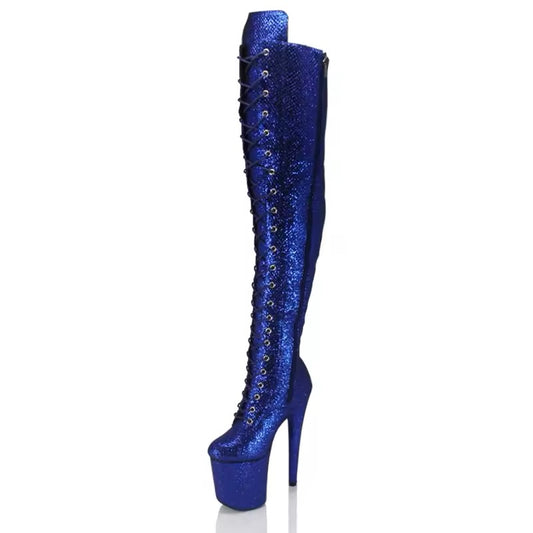 Plataformas azules largas de glitter 20cm