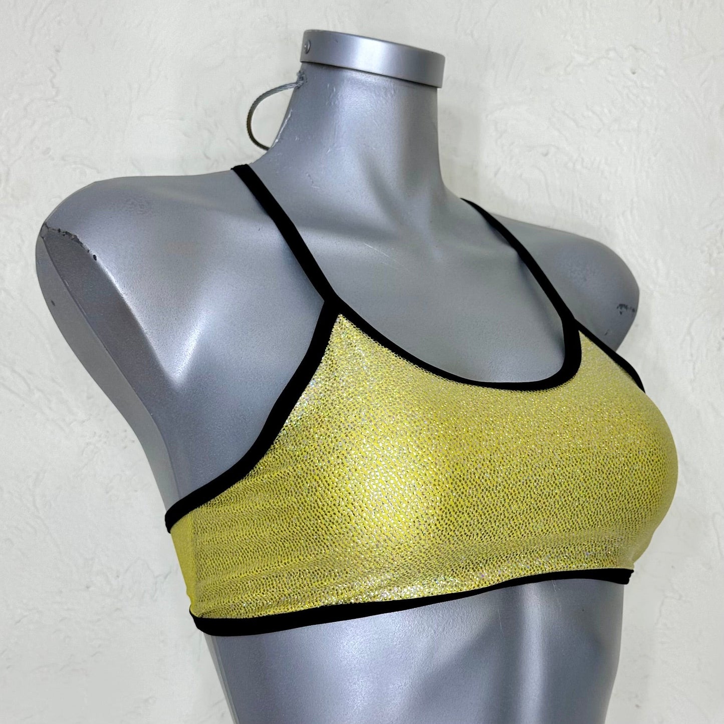 Top jazmin amarillo/plata liso holograma