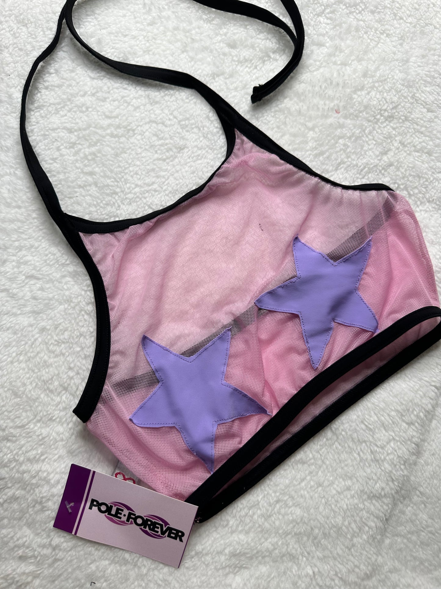 Top Halter de Malla con Estrellas – Pole Dance, Fitness, Twerk y Swimwear ✨⭐ rosa/lila