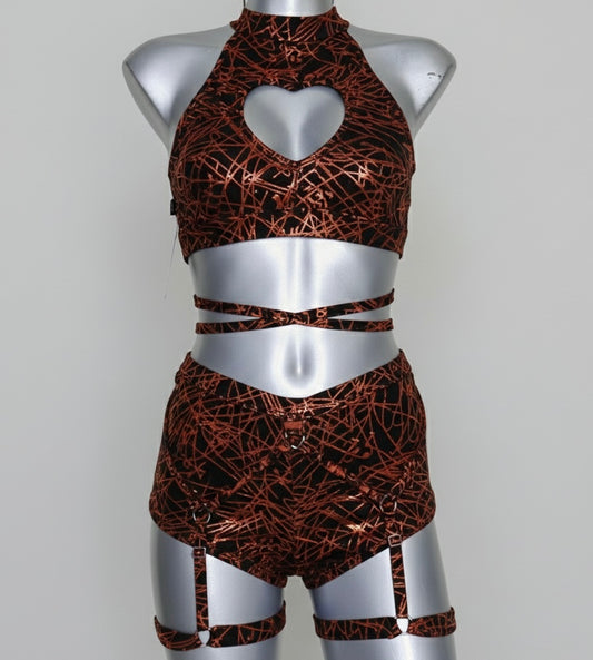 Conjunto corazón holograma rojo/negro rayado