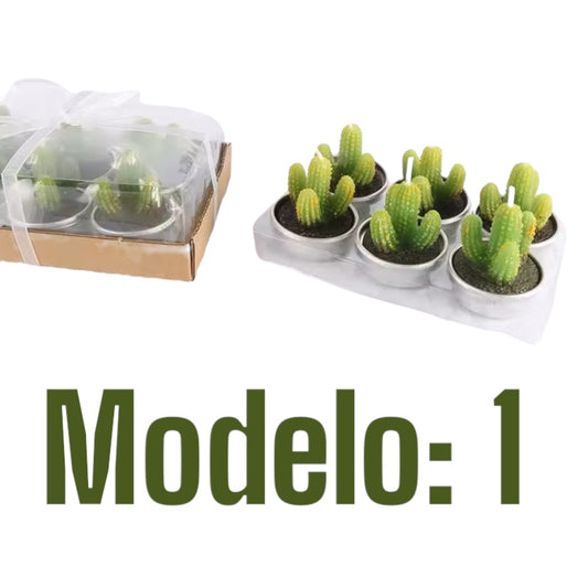 Velitas aromáticas mini cactus suculentas 6pzs.