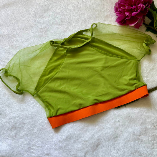 Top crop top verde/naranja con transparencia