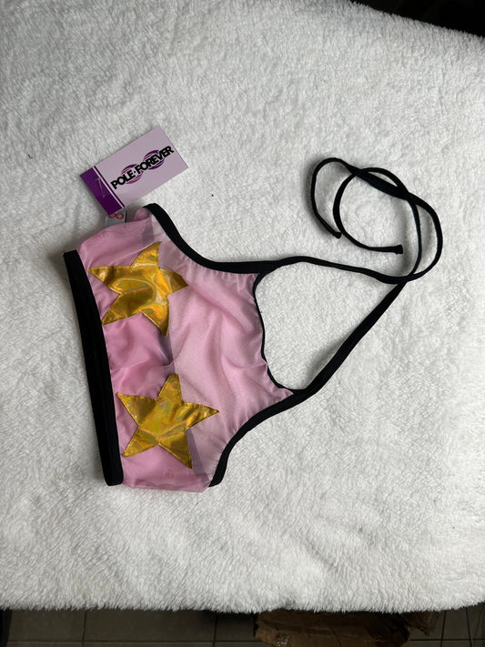 Top Halter de Malla con Estrellas – Pole Dance, Fitness, Twerk y Swimwear ✨⭐ rosa/dorado tornasol