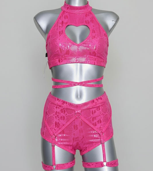 Conjunto corazón holograma rosa dragon