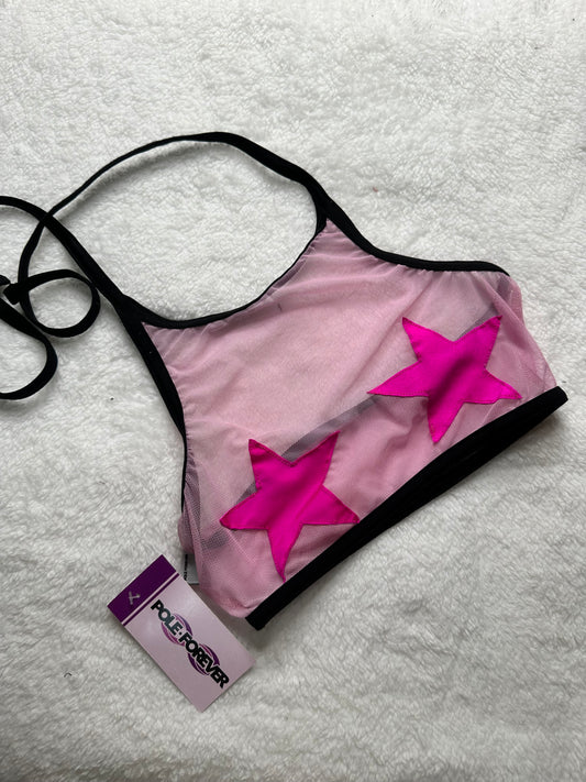 Top Halter de Malla con Estrellas – Pole Dance, Fitness, Twerk y Swimwear ✨⭐ rosa/rosa neón