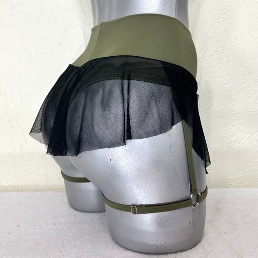 Cachetero falda arnés Elise verde militar/negro