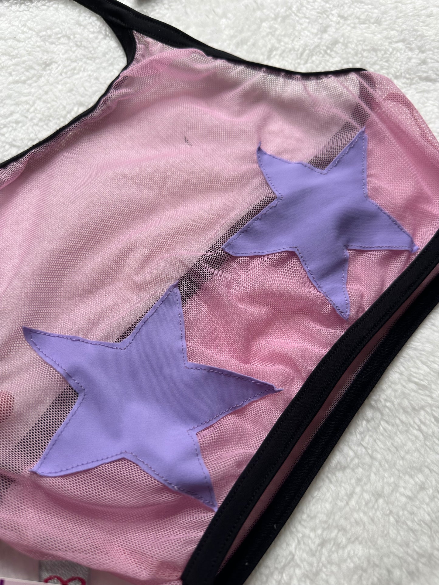 Top Halter de Malla con Estrellas – Pole Dance, Fitness, Twerk y Swimwear ✨⭐ rosa/lila