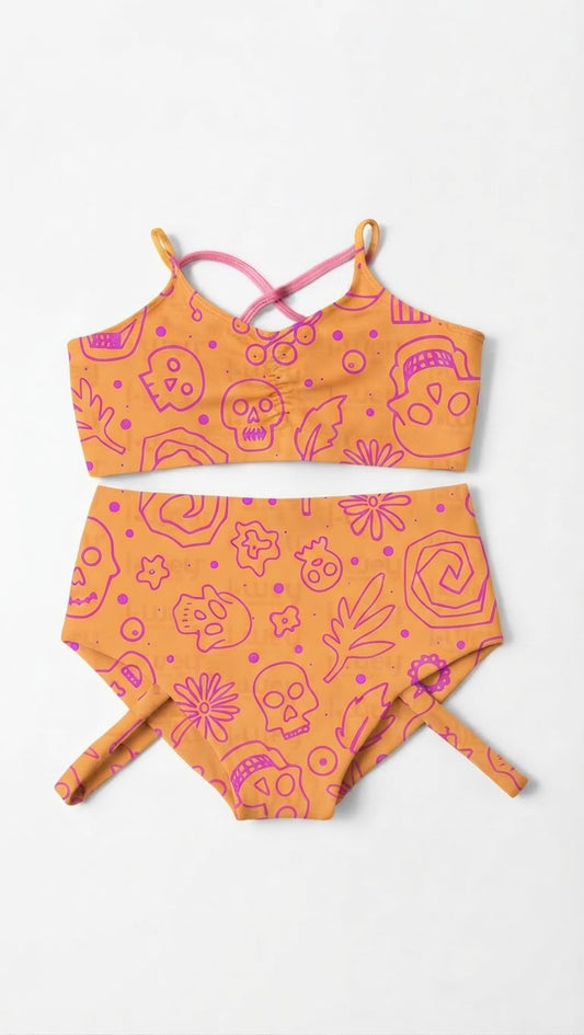 Conjunto Entrelazo fiesta de muertos amarillo