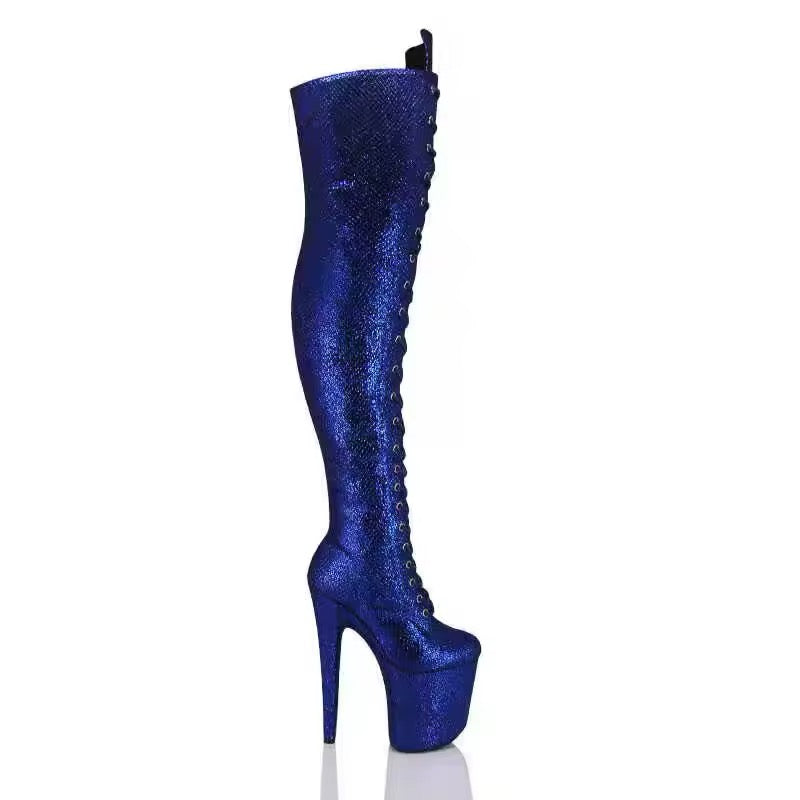 Plataformas azules largas de glitter 20cm