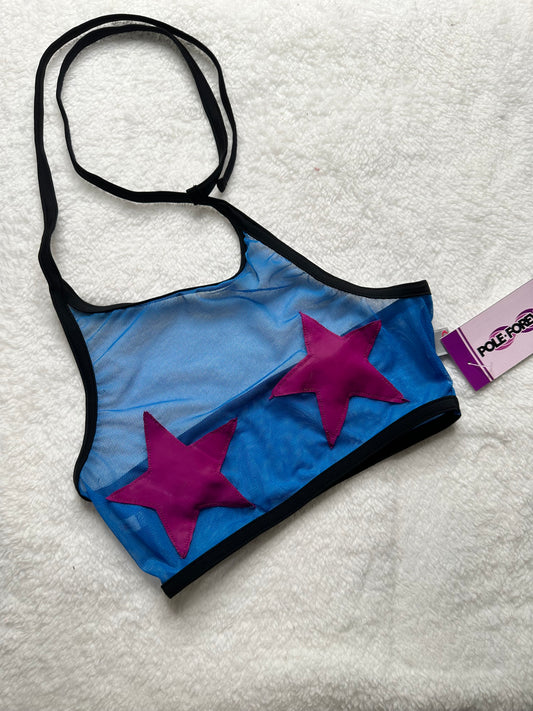 Top Halter de Malla con Estrellas – Pole Dance, Fitness, Twerk y Swimwear ✨⭐ azul/rosa