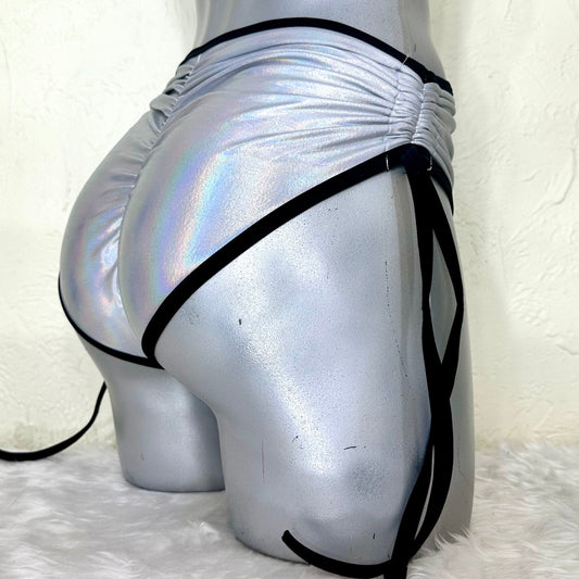 Cachetero jaretas pin-up plata tornasol holograma