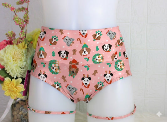 Cachetero perritos navideños rosas