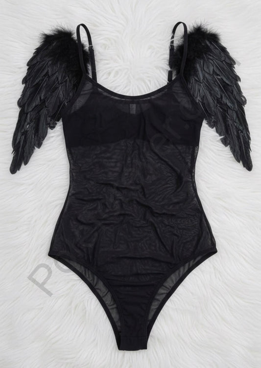 Body transparencia con alas de angel negras