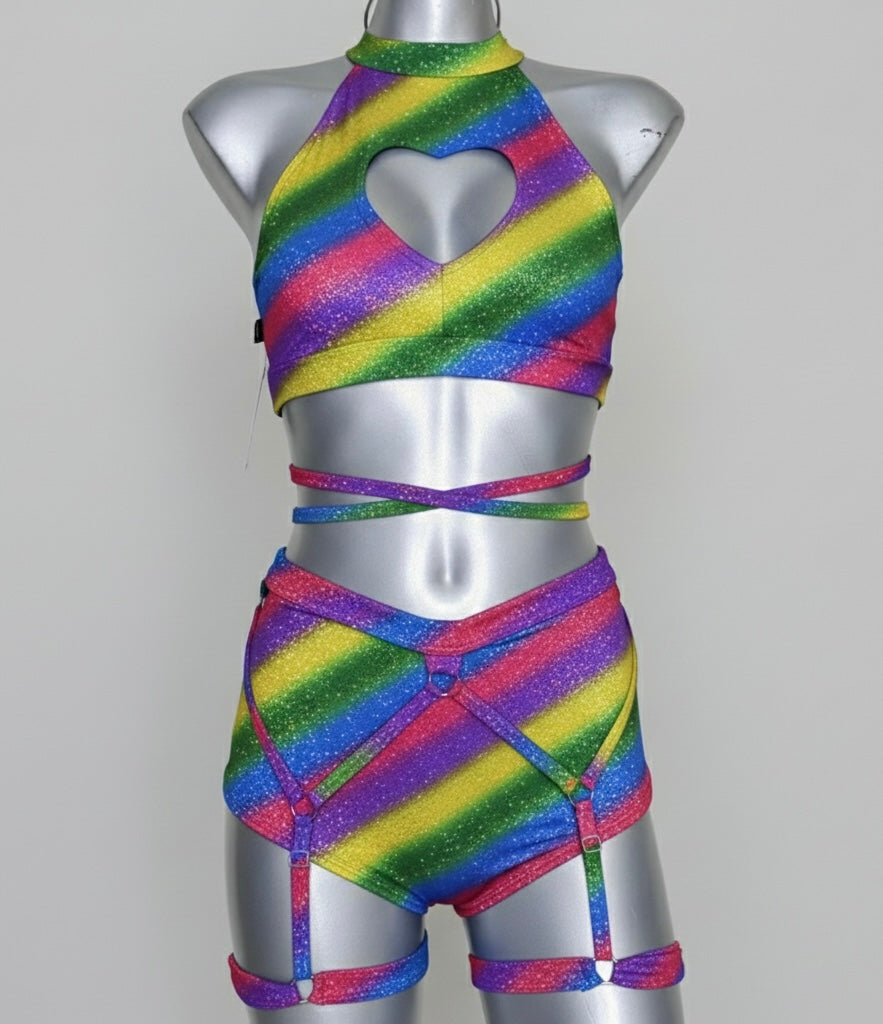 Conjunto corazón holograma arcoiris