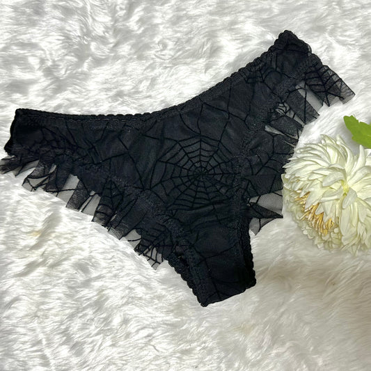 Cachetero tanga panty telaraña negro mesh con terciopelo