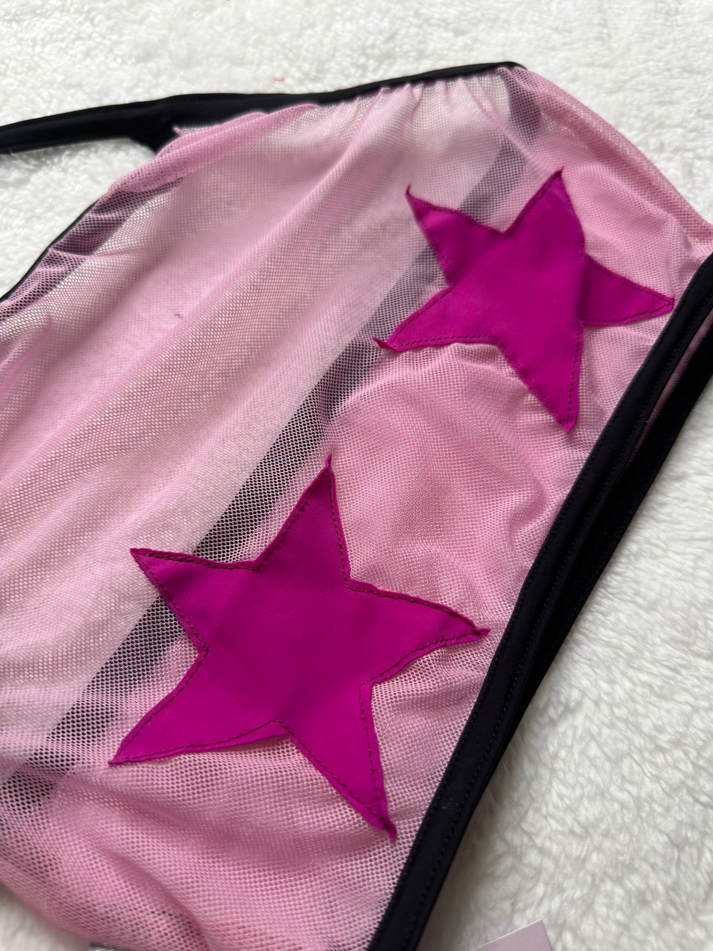 Top Halter de Malla con Estrellas – Pole Dance, Fitness, Twerk y Swimwear ✨⭐ rosa/rosa matte plastificado
