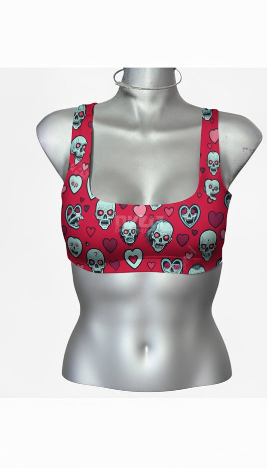 Top recto de soporte extra corazones calaveritas